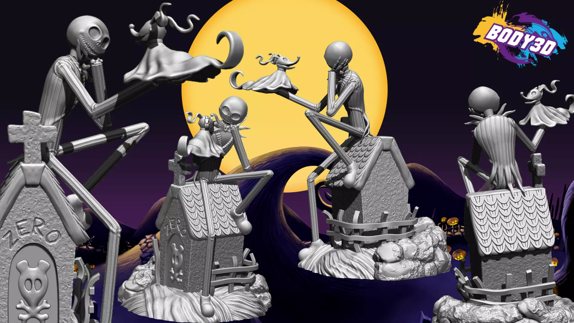 Jack Skellington And Zero - The Nightmare Before Christmas 3D print model_0