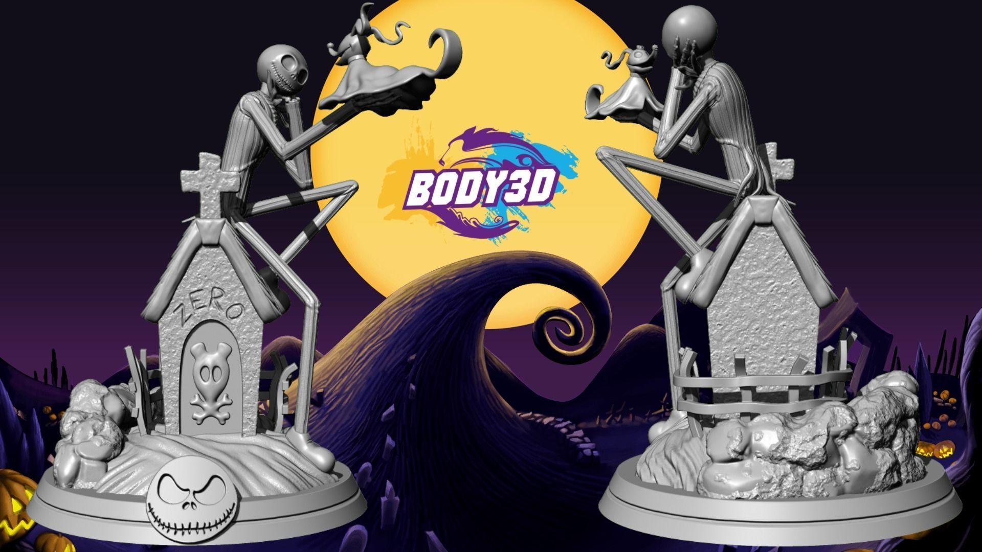 Jack Skellington And Zero - The Nightmare Before Christmas 3D print model_1