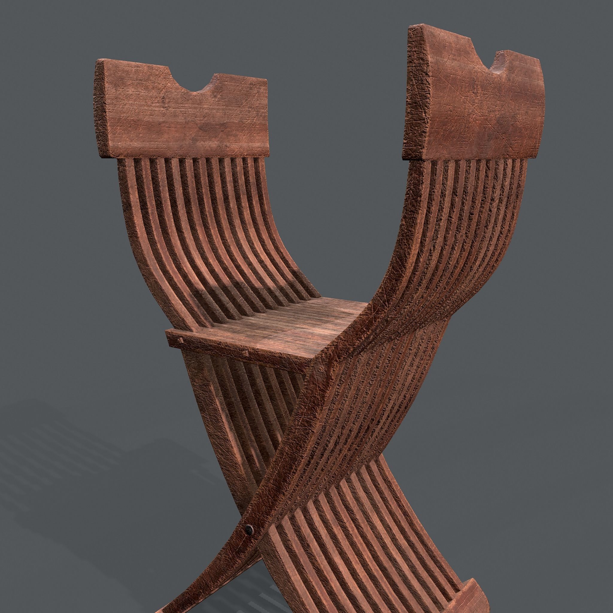 Medieval Folding Chair Low-poly 3D model_25