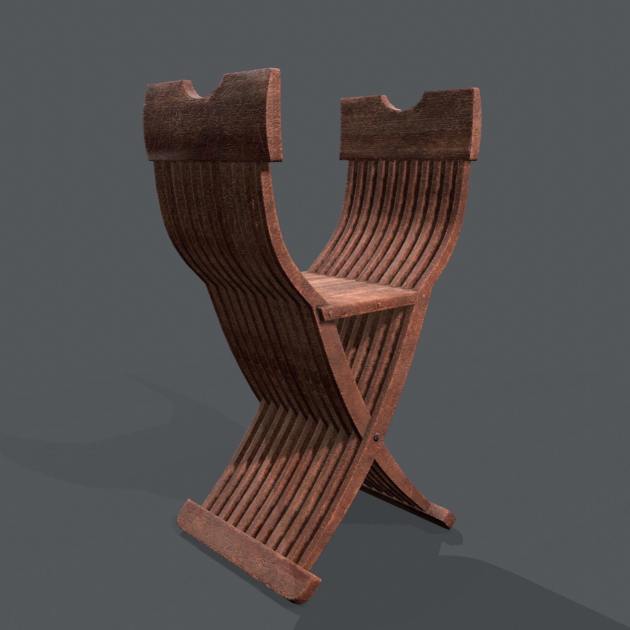 Medieval Folding Chair Low-poly 3D model_24