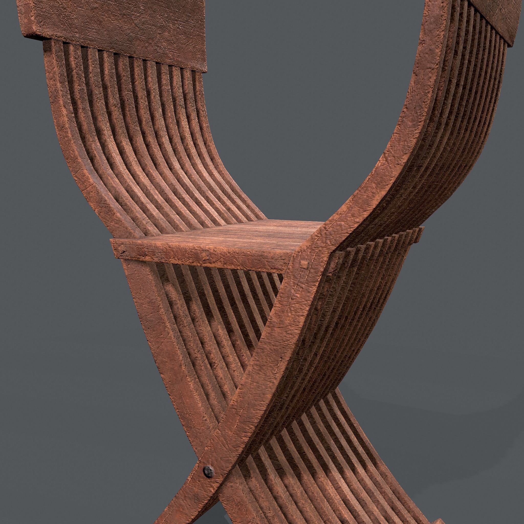 Medieval Folding Chair Low-poly 3D model_13