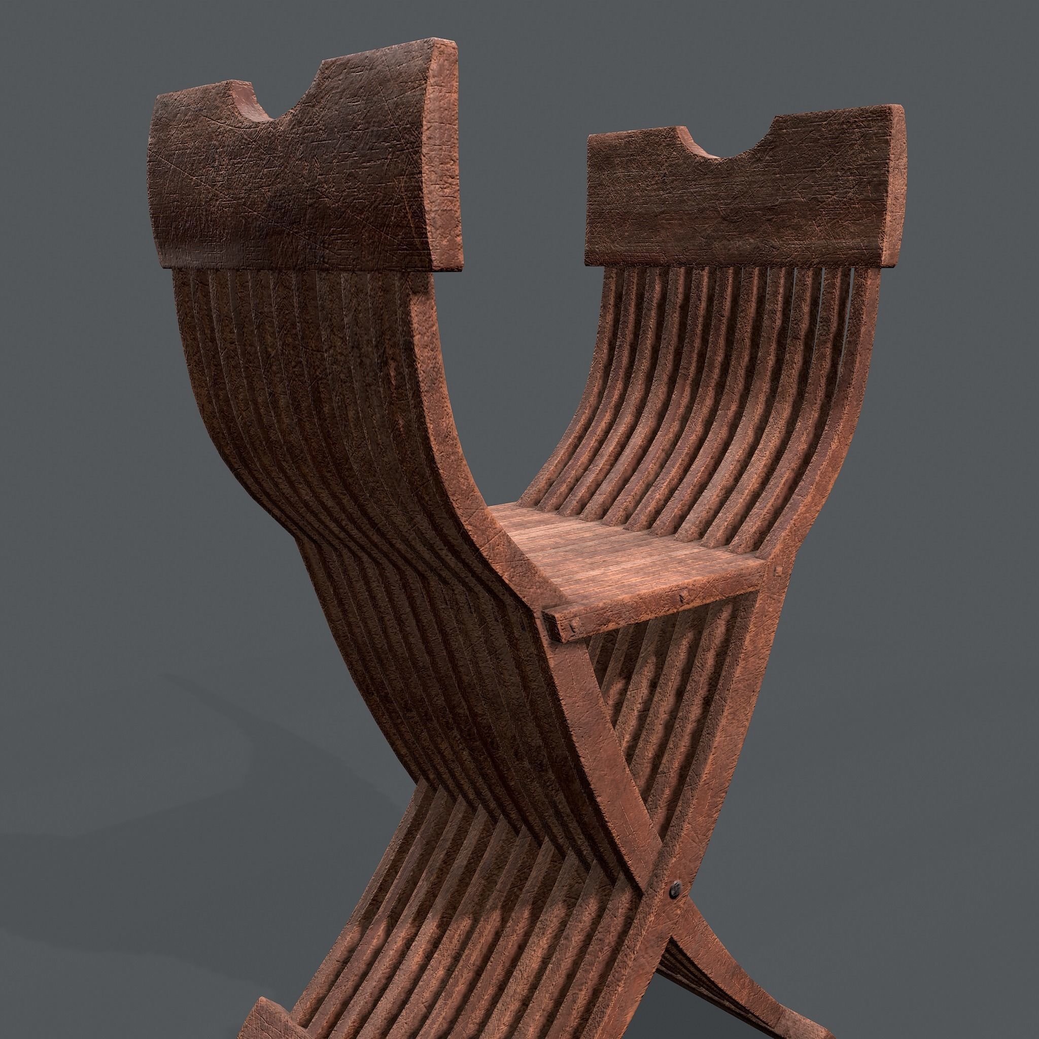 Medieval Folding Chair Low-poly 3D model_27