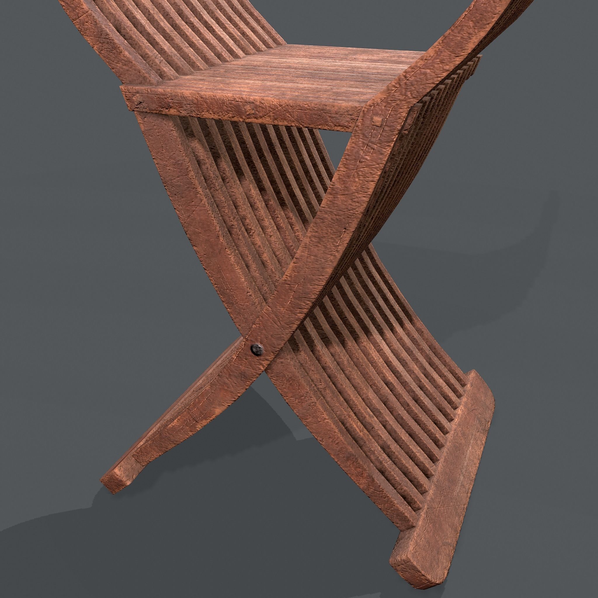 Medieval Folding Chair Low-poly 3D model_17