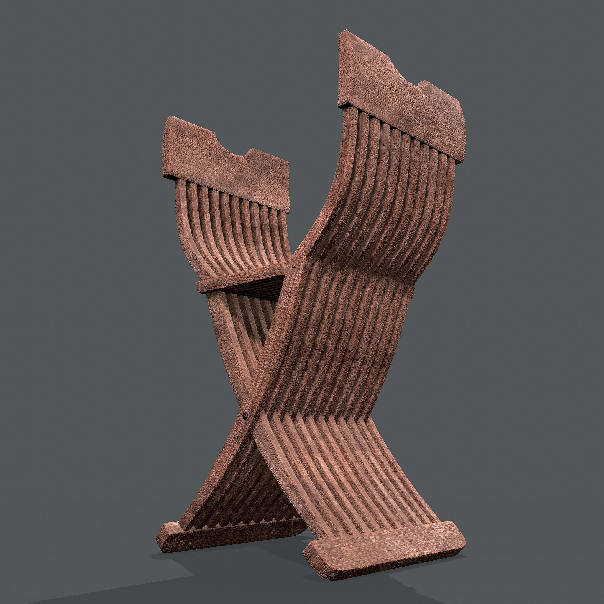 Medieval Folding Chair Low-poly 3D model_11