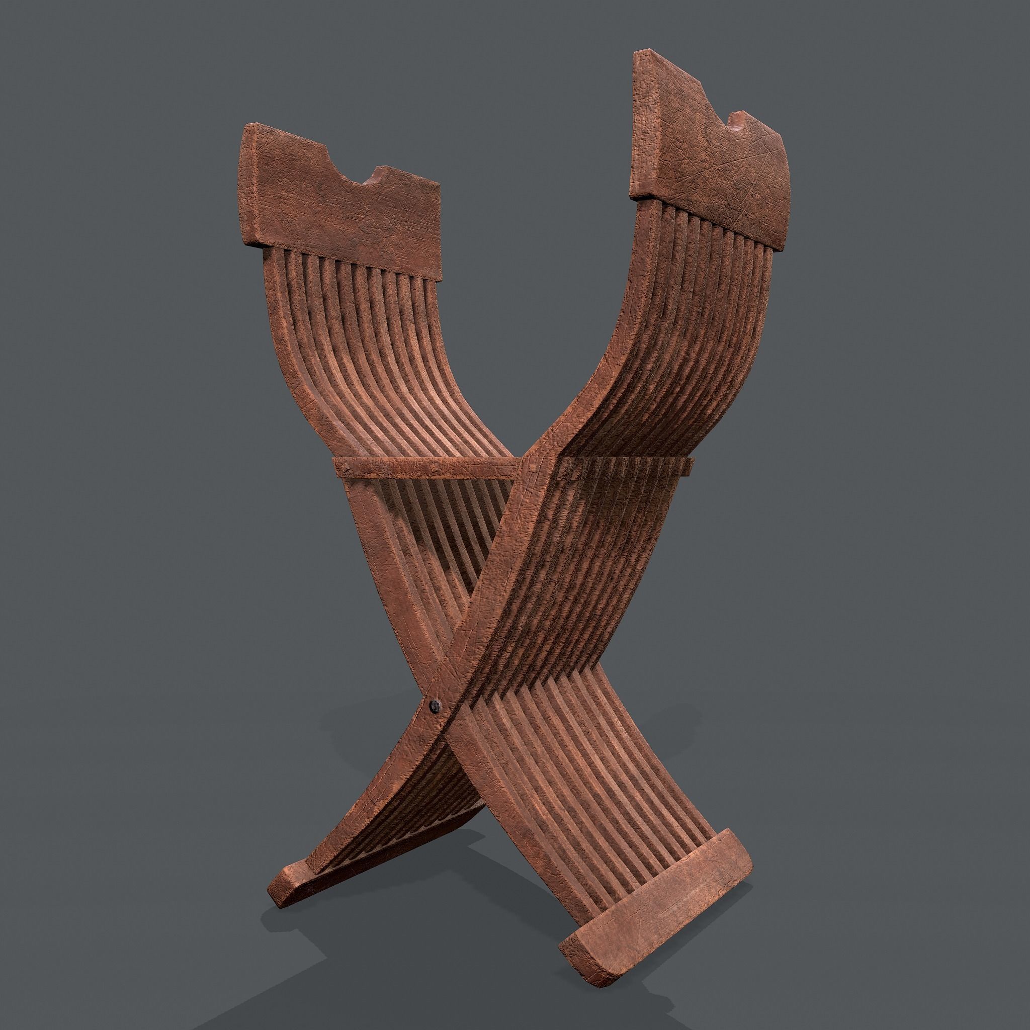 Medieval Folding Chair Low-poly 3D model_9
