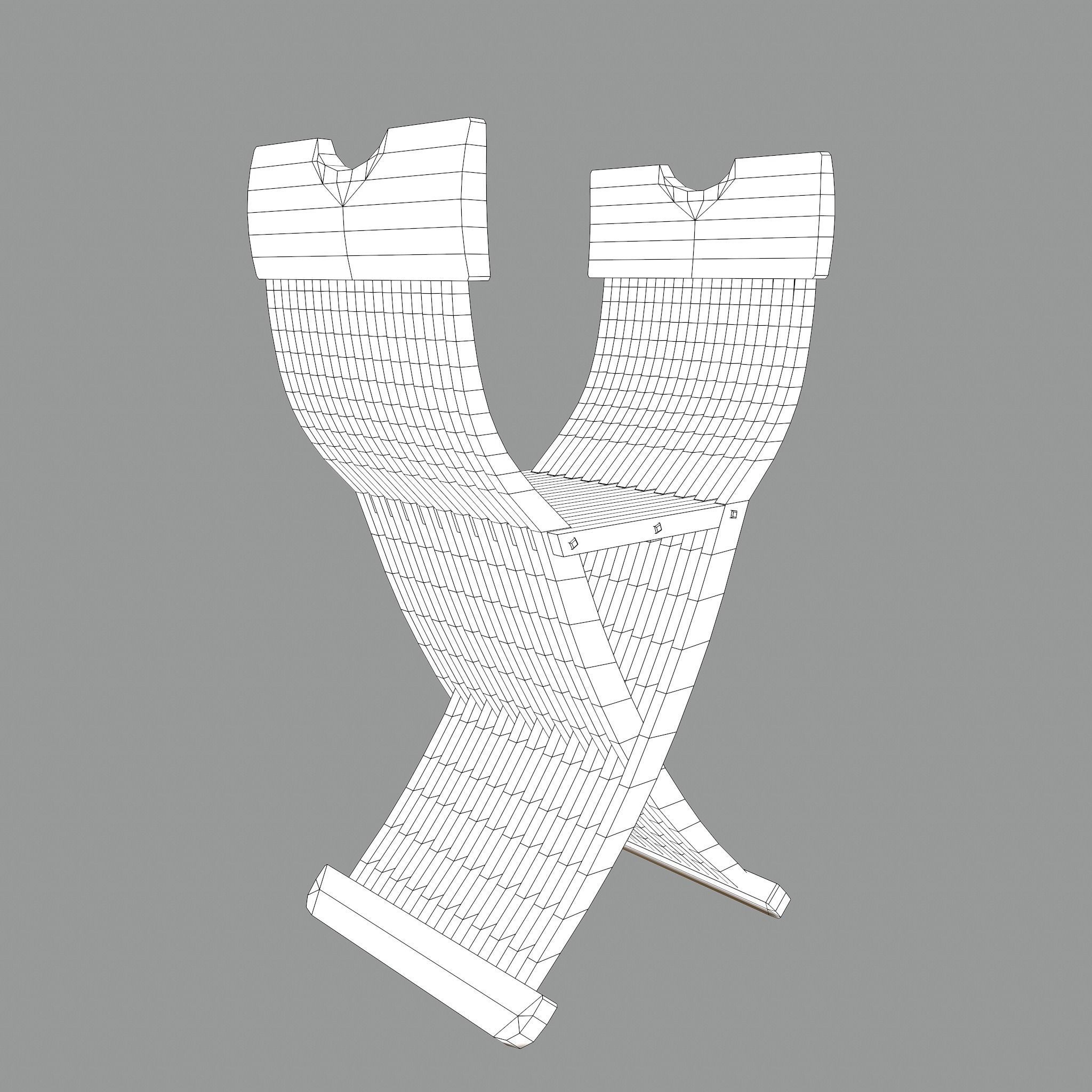 Medieval Folding Chair Low-poly 3D model_40