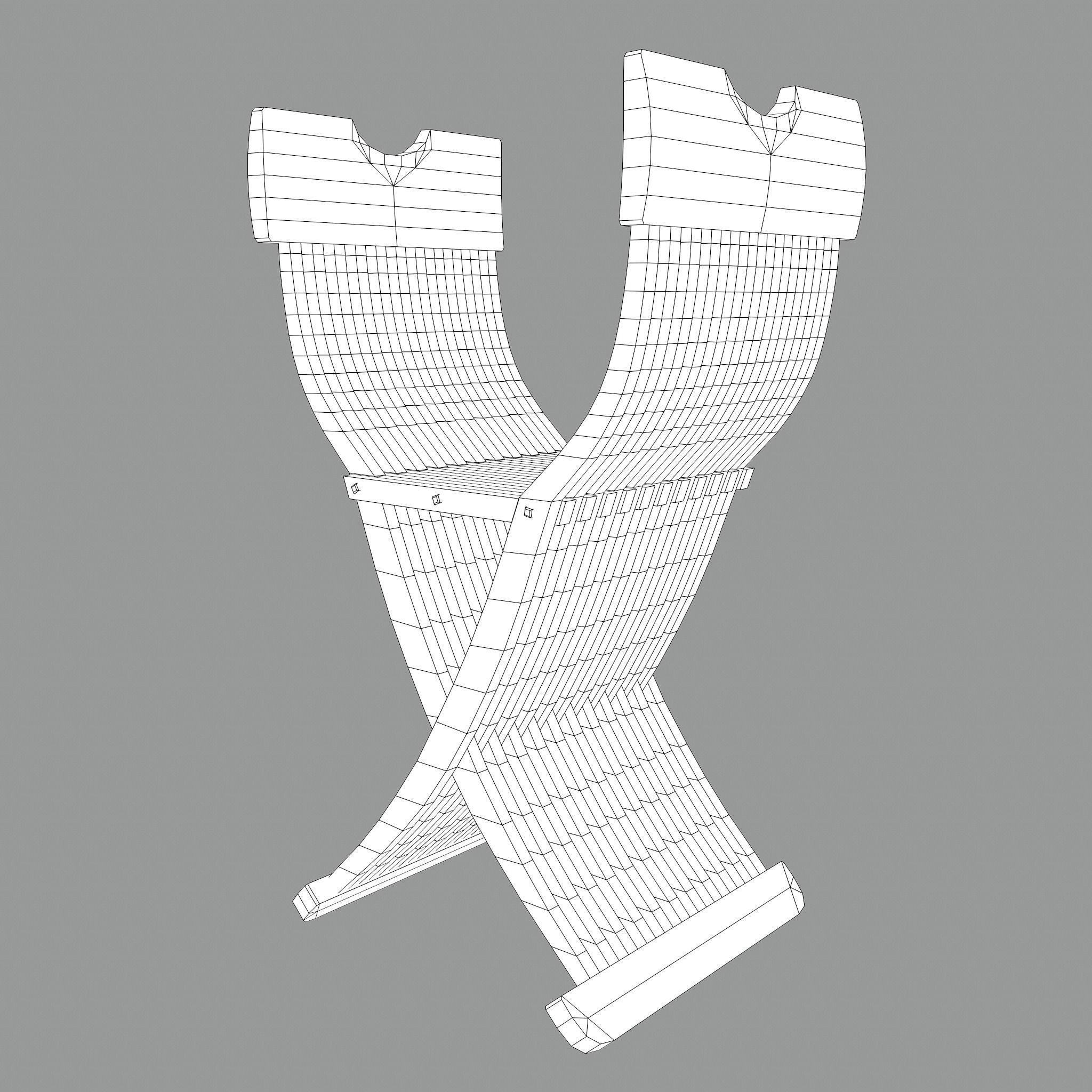 Medieval Folding Chair Low-poly 3D model_33