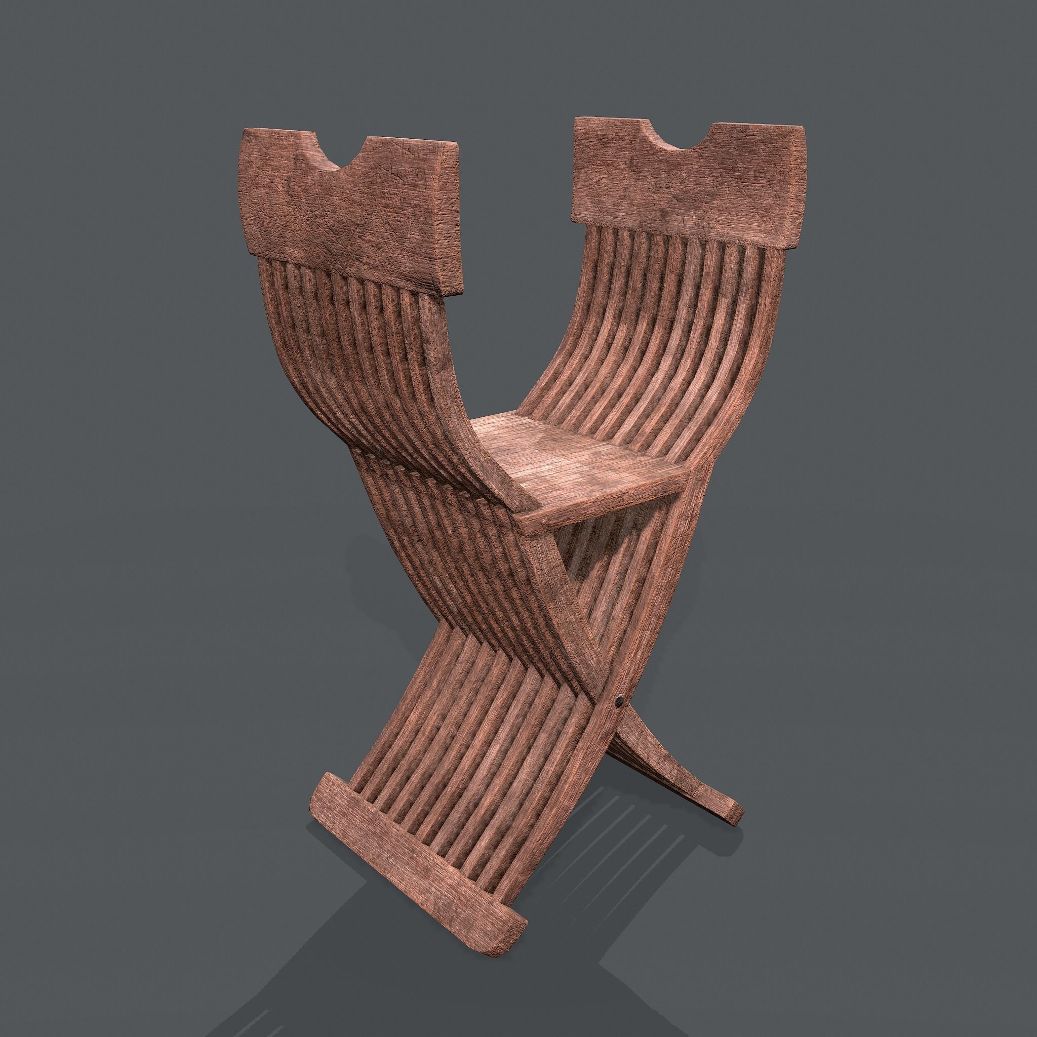 Medieval Folding Chair Low-poly 3D model_29