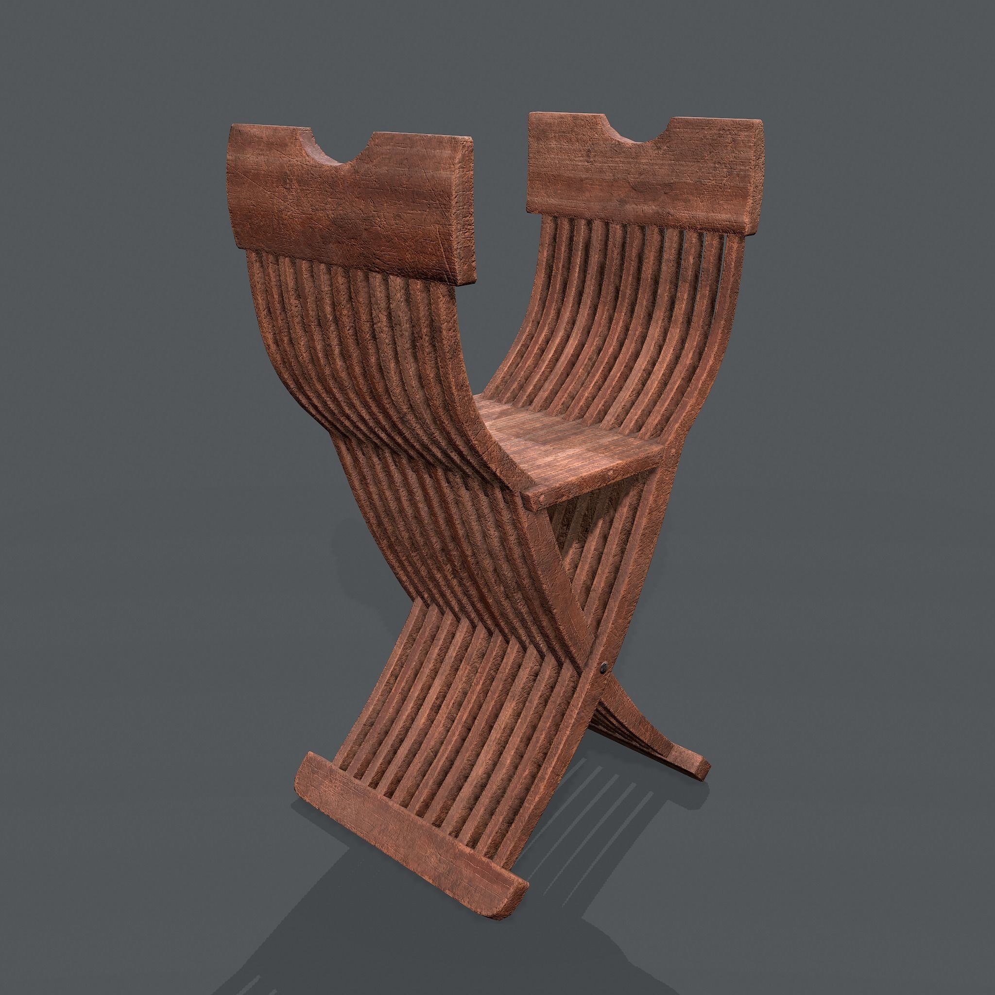 Medieval Folding Chair Low-poly 3D model_3