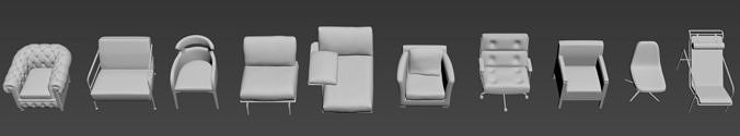 10 Armchairs package 2 Low-poly 3D model