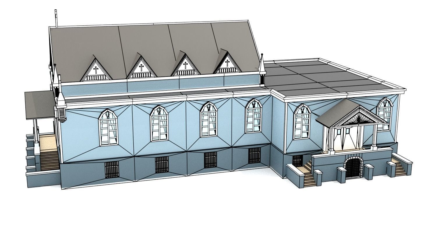 LowPoly Church 01 Low-poly 3D model_7