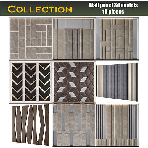 Wall panel 3d models collection 10 pieces 
