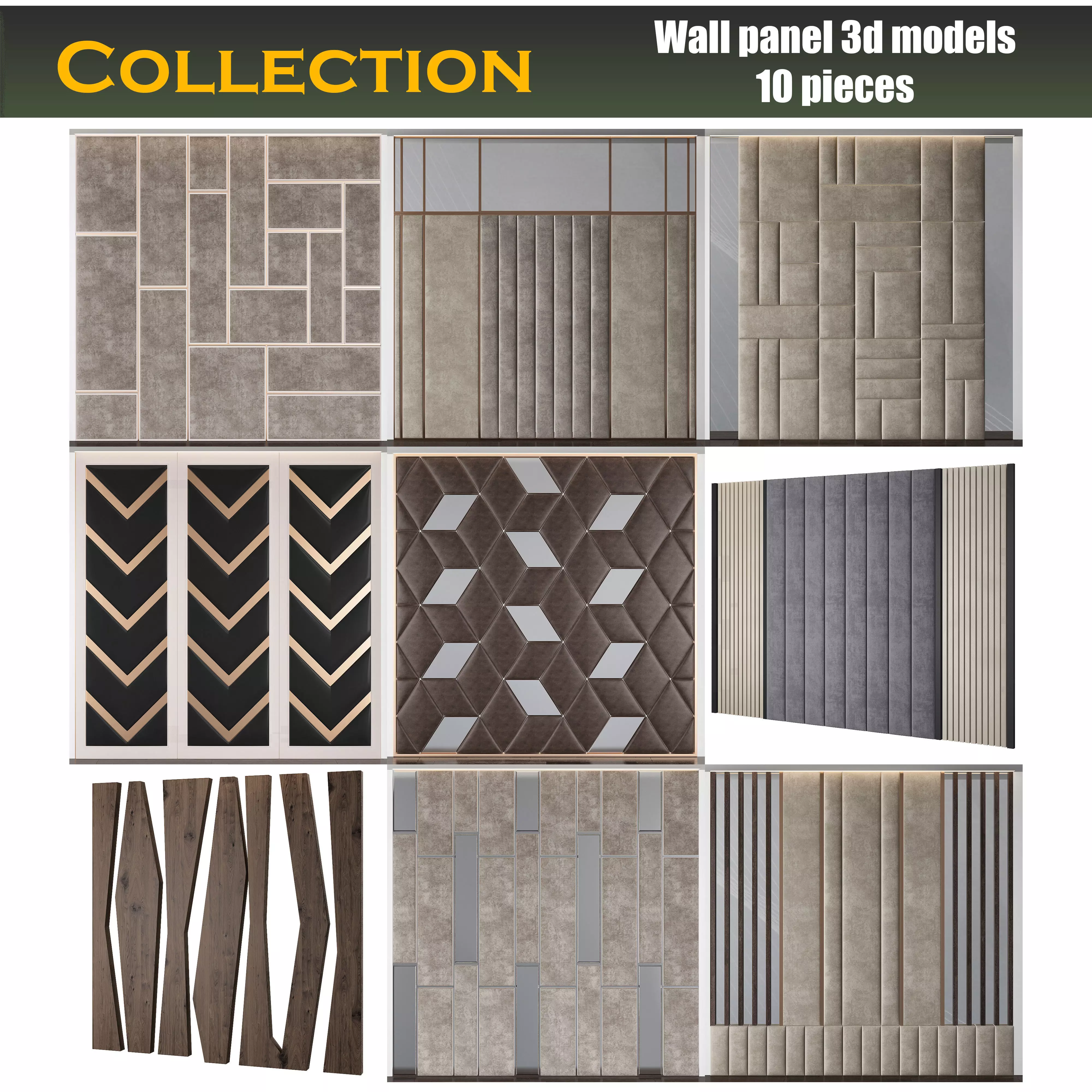 Wall panel 3d models collection 10 pieces _0