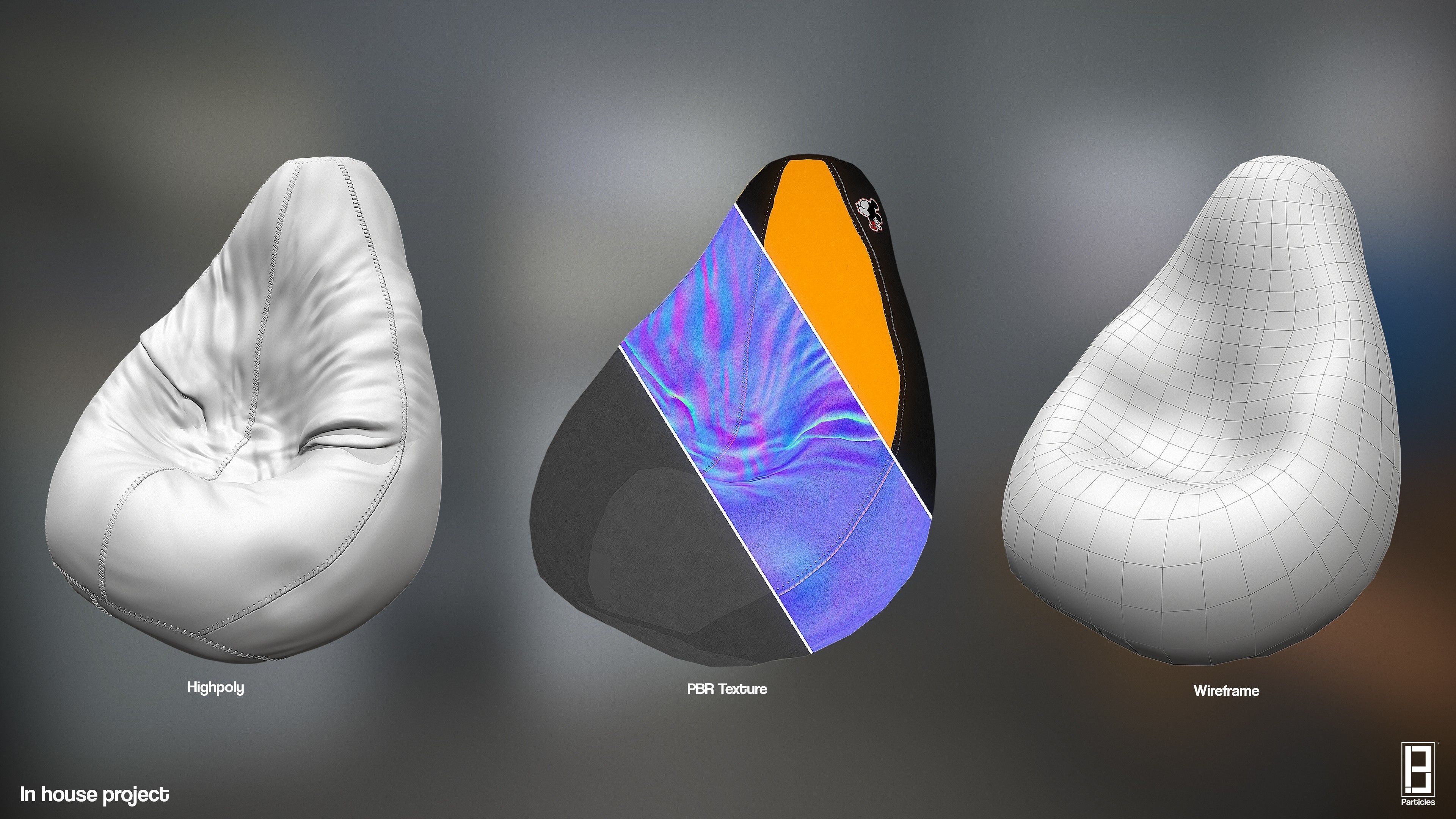 Low-poly Bean Bag Game Ready Asset Low-poly 3D model_3