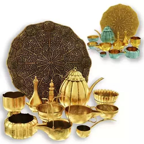 Orient tea coffee set Low-poly 3D model