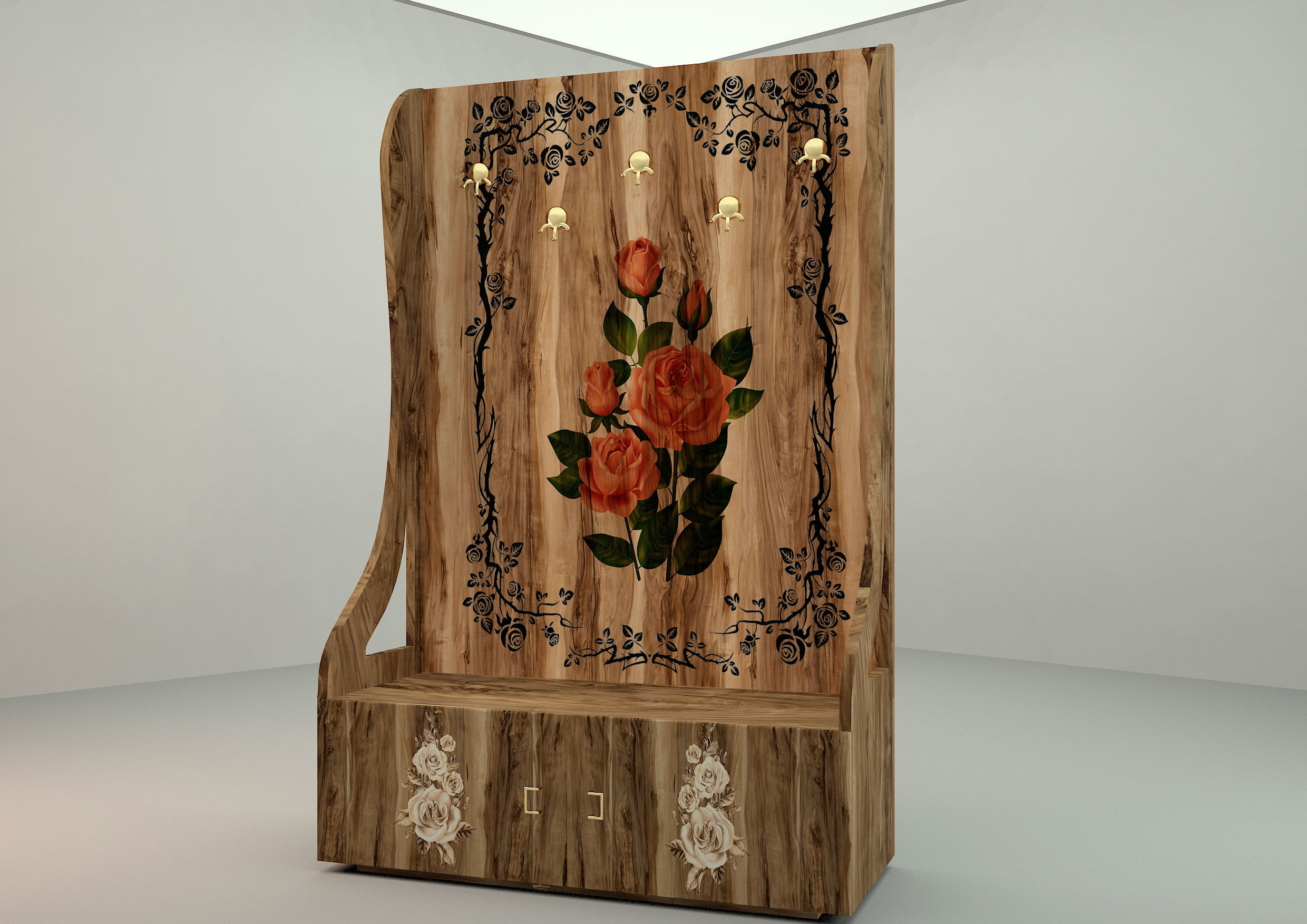  coat hanger-coat stand 3d model with floral pattern 3D model_1