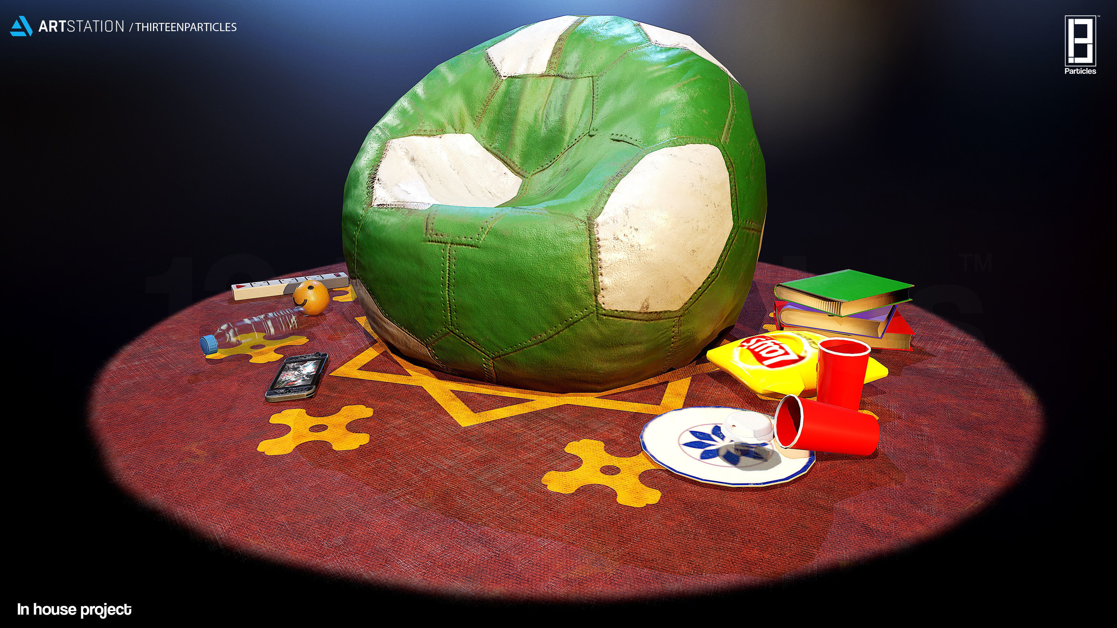 Low-poly Bean Bag V2 Game Ready Asset Low-poly 3D model_6