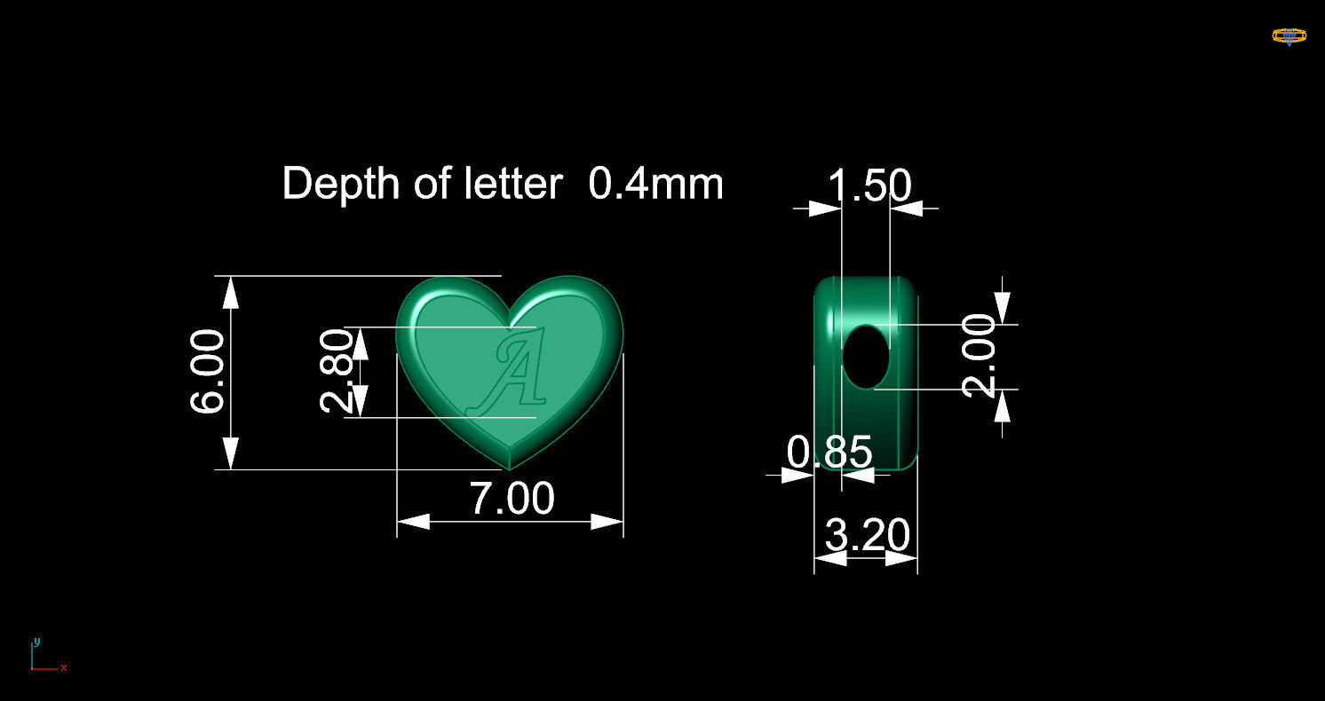 Pendant initial heart A 3D print model_12