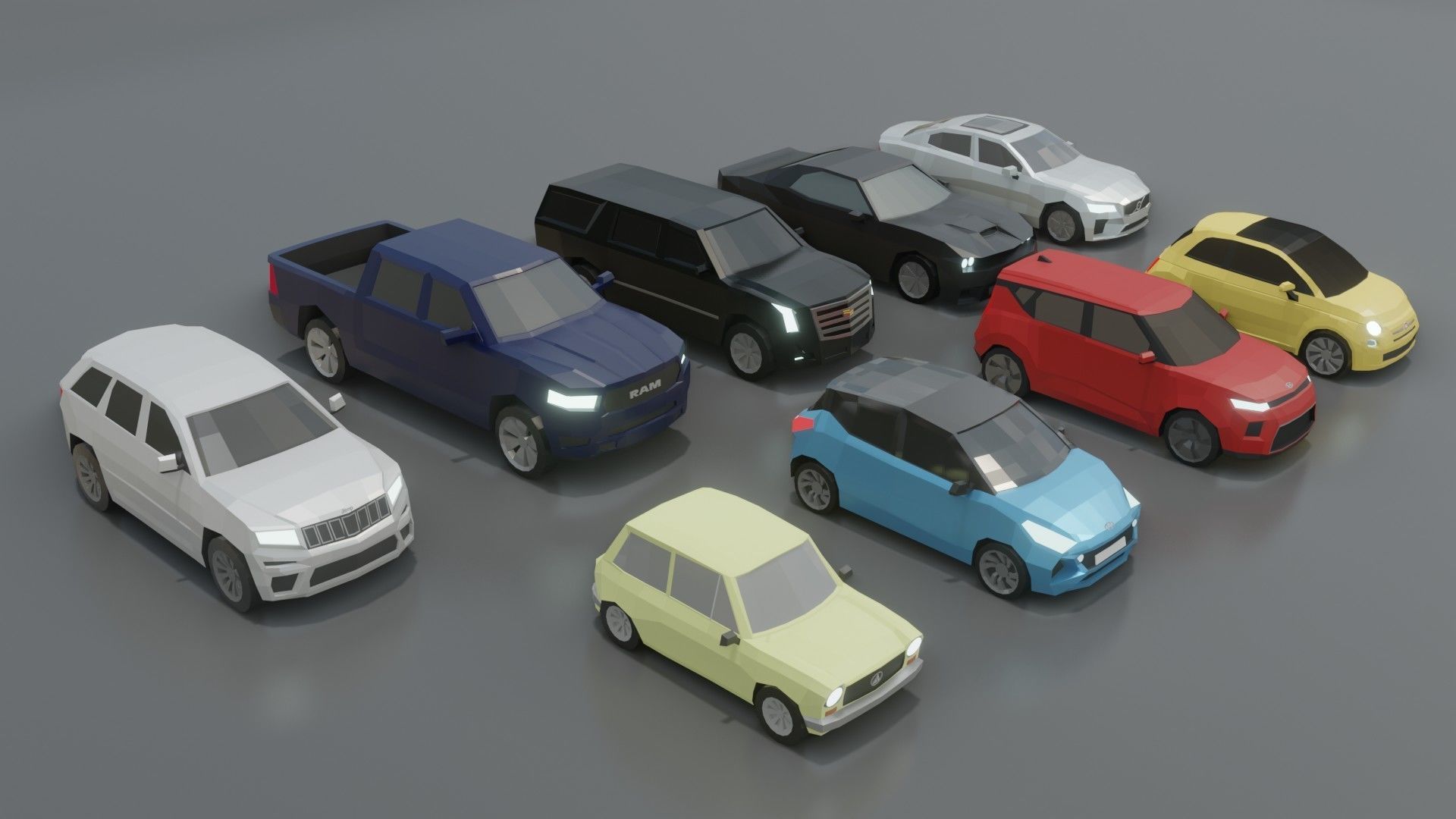 low-poly cars pack - 9 cars Low-poly 3D model_2