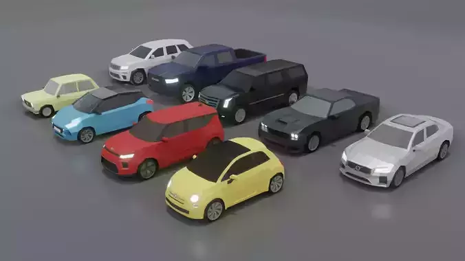 low-poly cars pack - 9 cars Low-poly 3D model