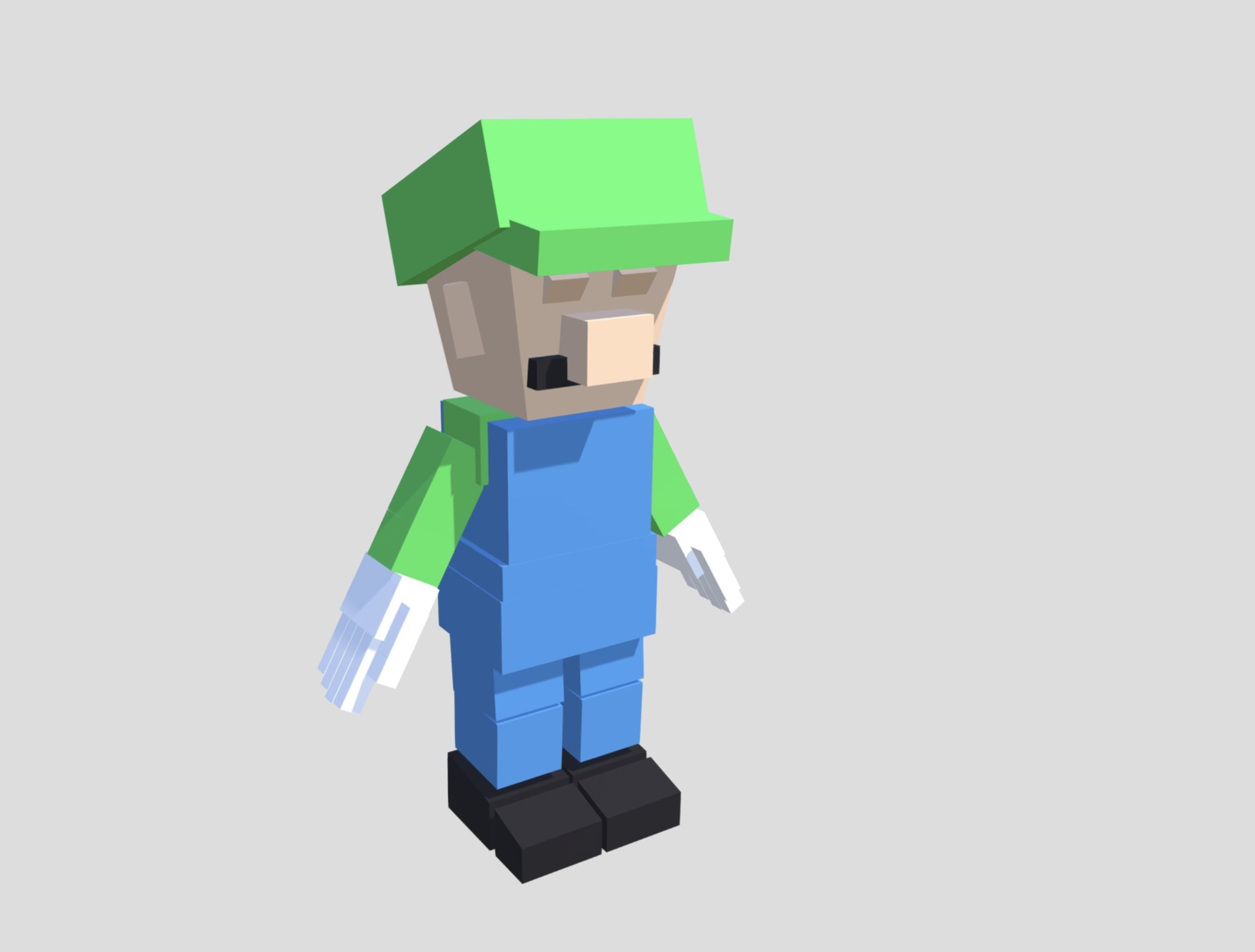 Voxel Luigi Low-poly 3D model_1