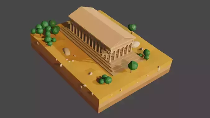 PARTHENON LOW POLY temple in middle of desert