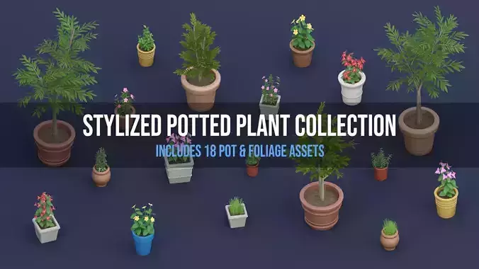 Stylized Potted Plant and Foliage Collection
