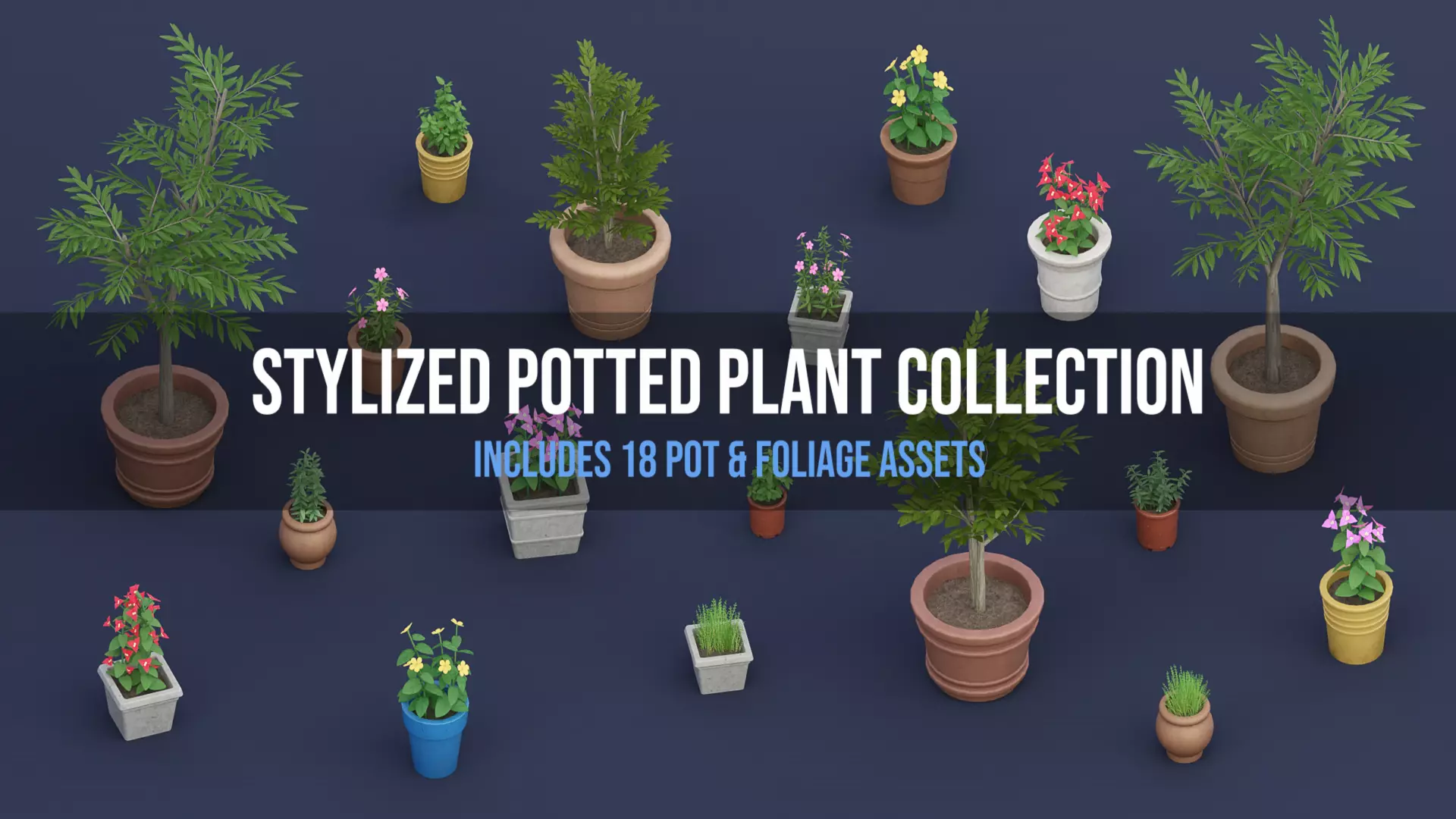 Stylized Potted Plant and Foliage Collection Free 3D model_0