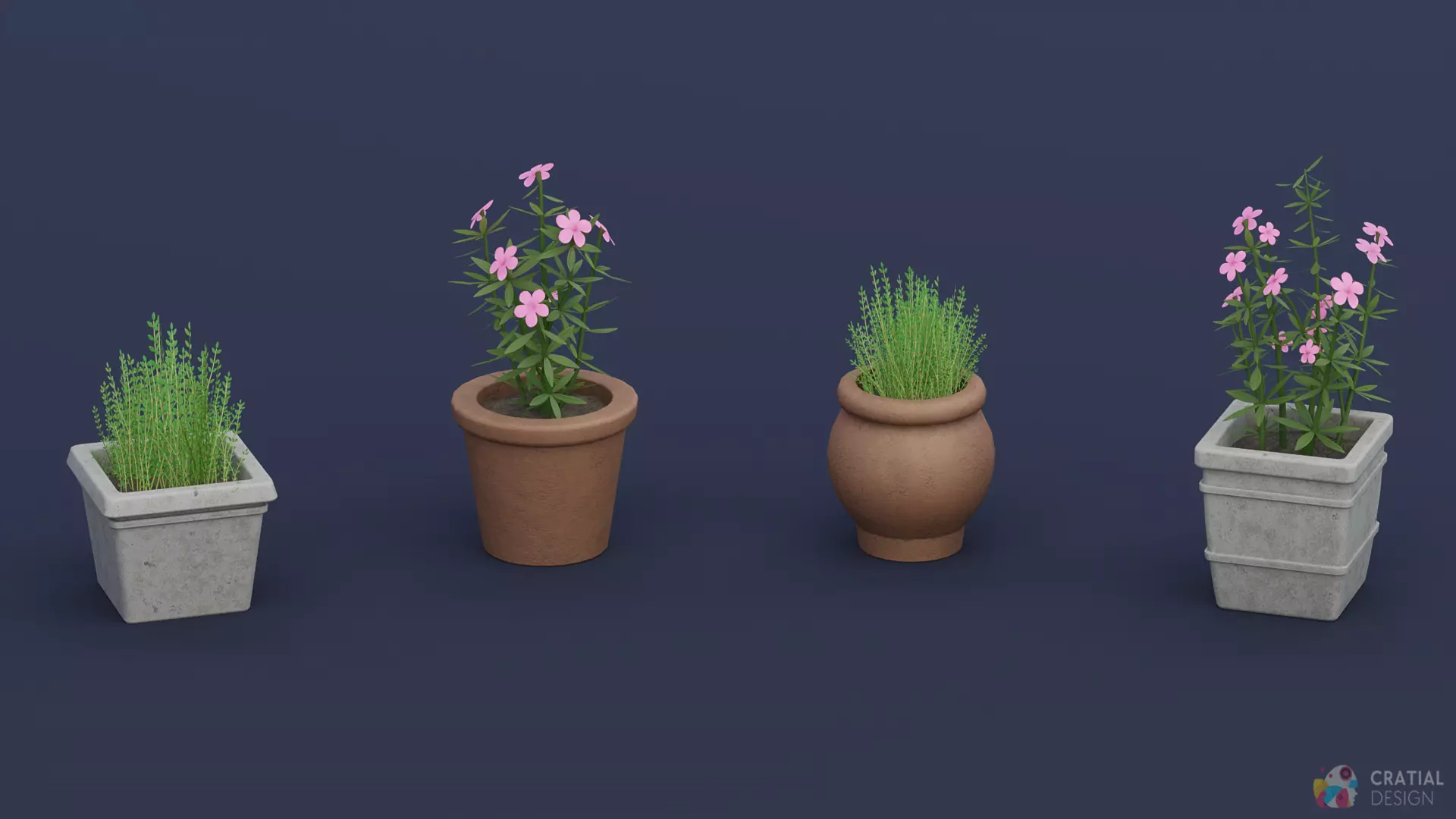 Stylized Potted Plant and Foliage Collection Free 3D model_3