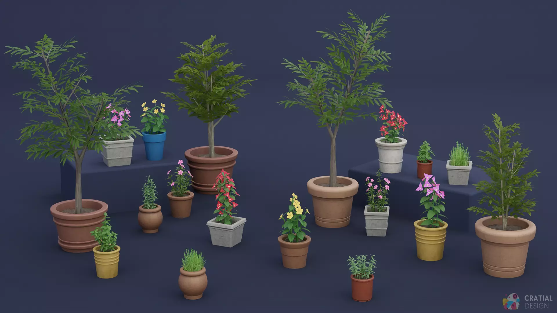 Stylized Potted Plant and Foliage Collection Free 3D model_1