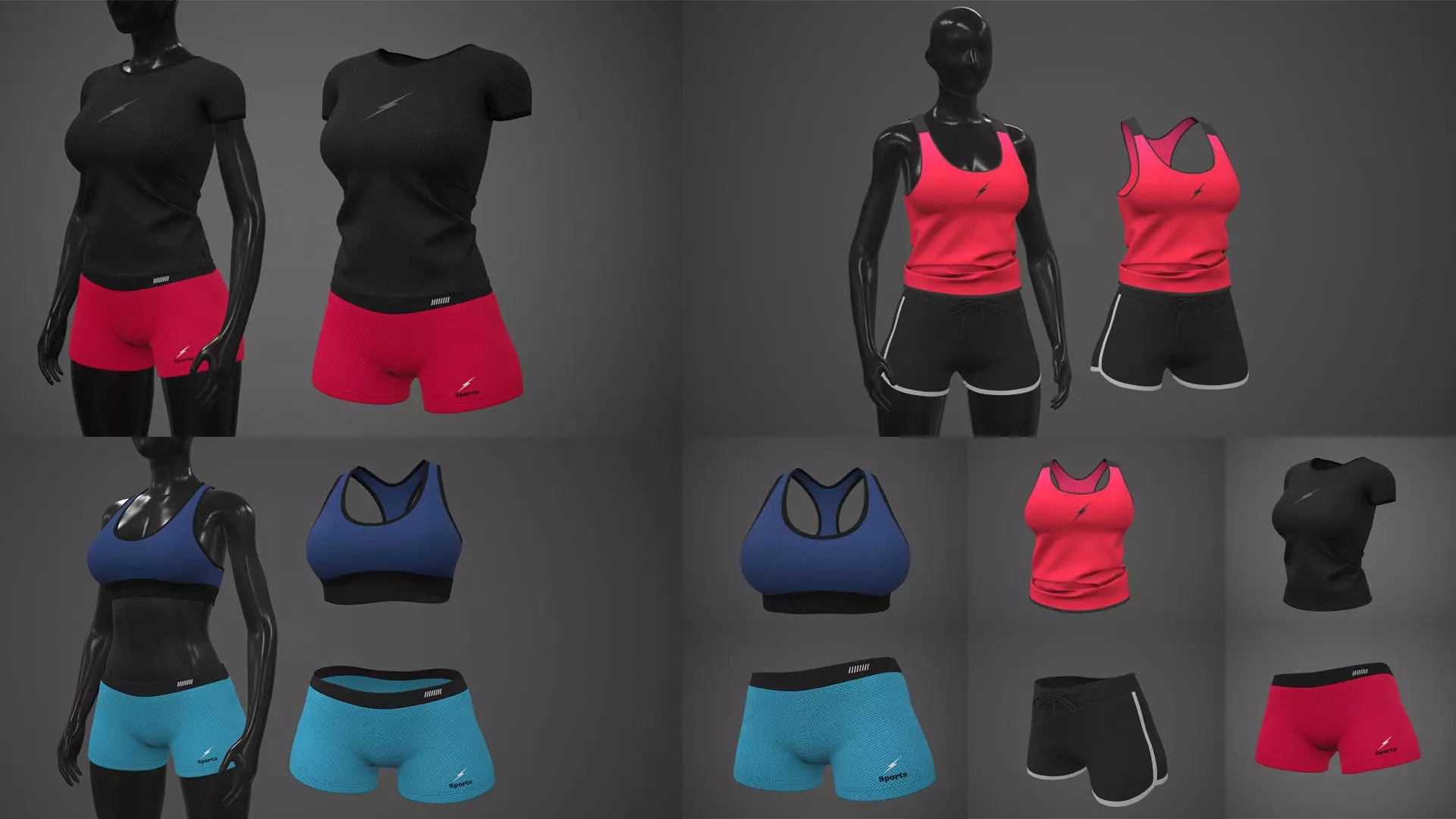Female Sportswear gym clothing PBR Pack of 3 3D Model Collection_0