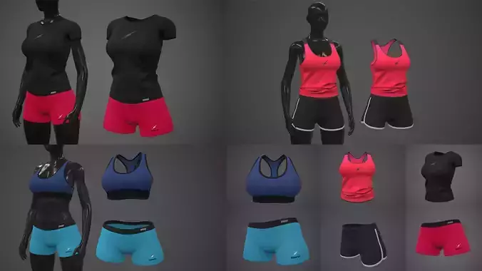 Female Sportswear gym clothing PBR Pack of 3 3D Model Collection