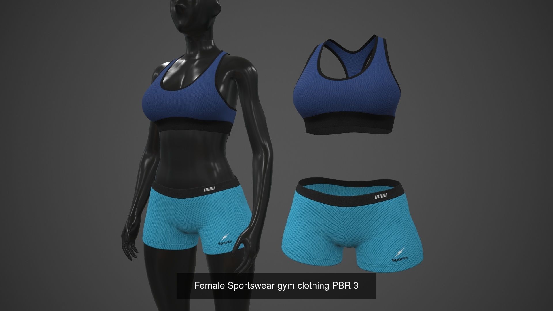Female Sportswear gym clothing PBR Pack of 3 3D Model Collection_7