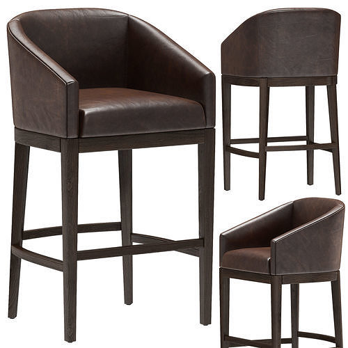 Restoration Hardware Morgan Barrelback Slope Leather Stool 3D model