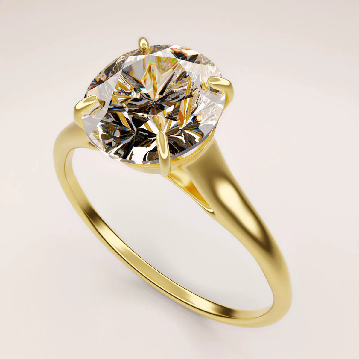 Engagement Ring Gold with Giant Diamond Stone 3D model_0