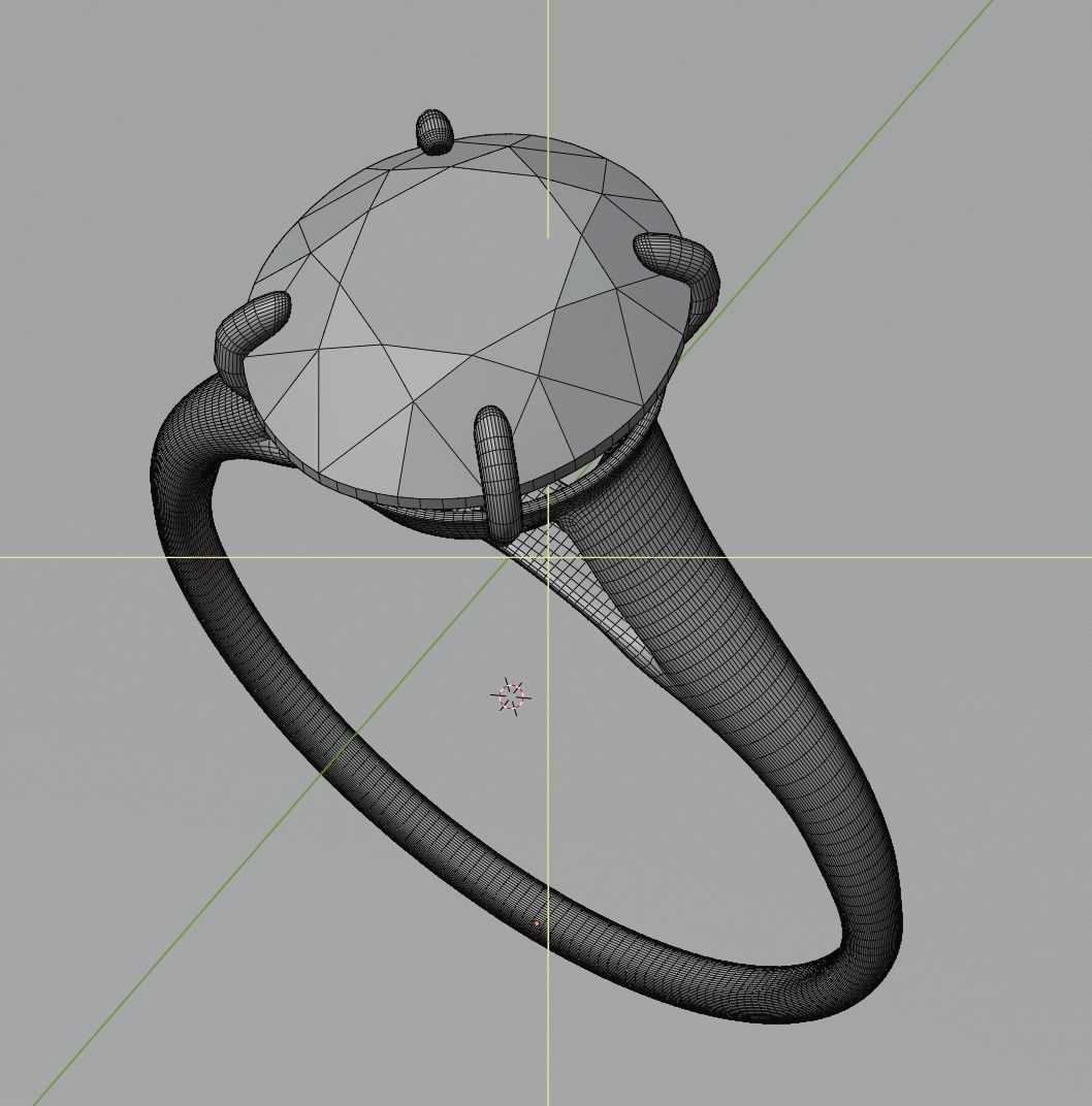 Engagement Ring Gold with Giant Diamond Stone 3D model_3