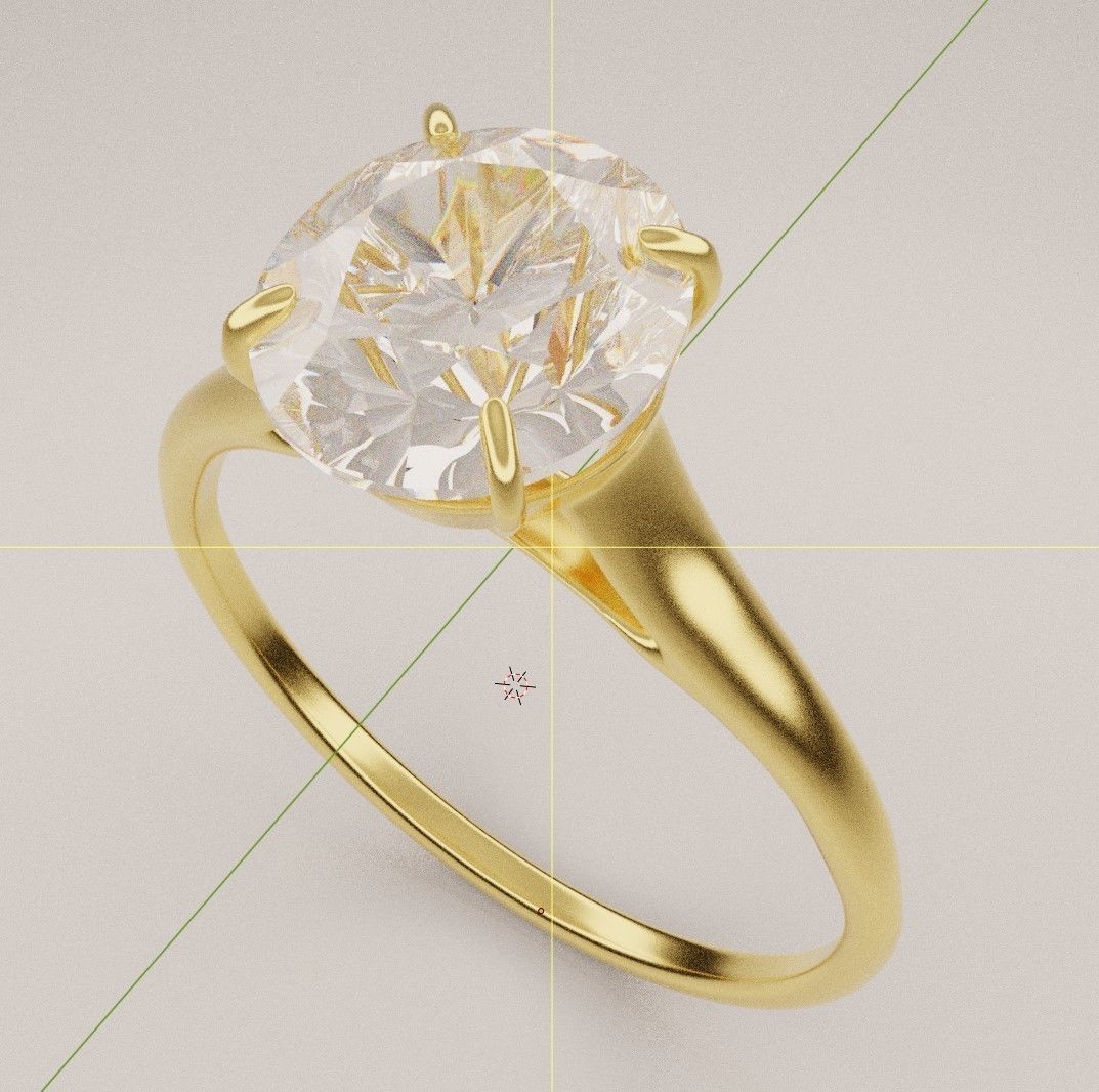 Engagement Ring Gold with Giant Diamond Stone 3D model_2
