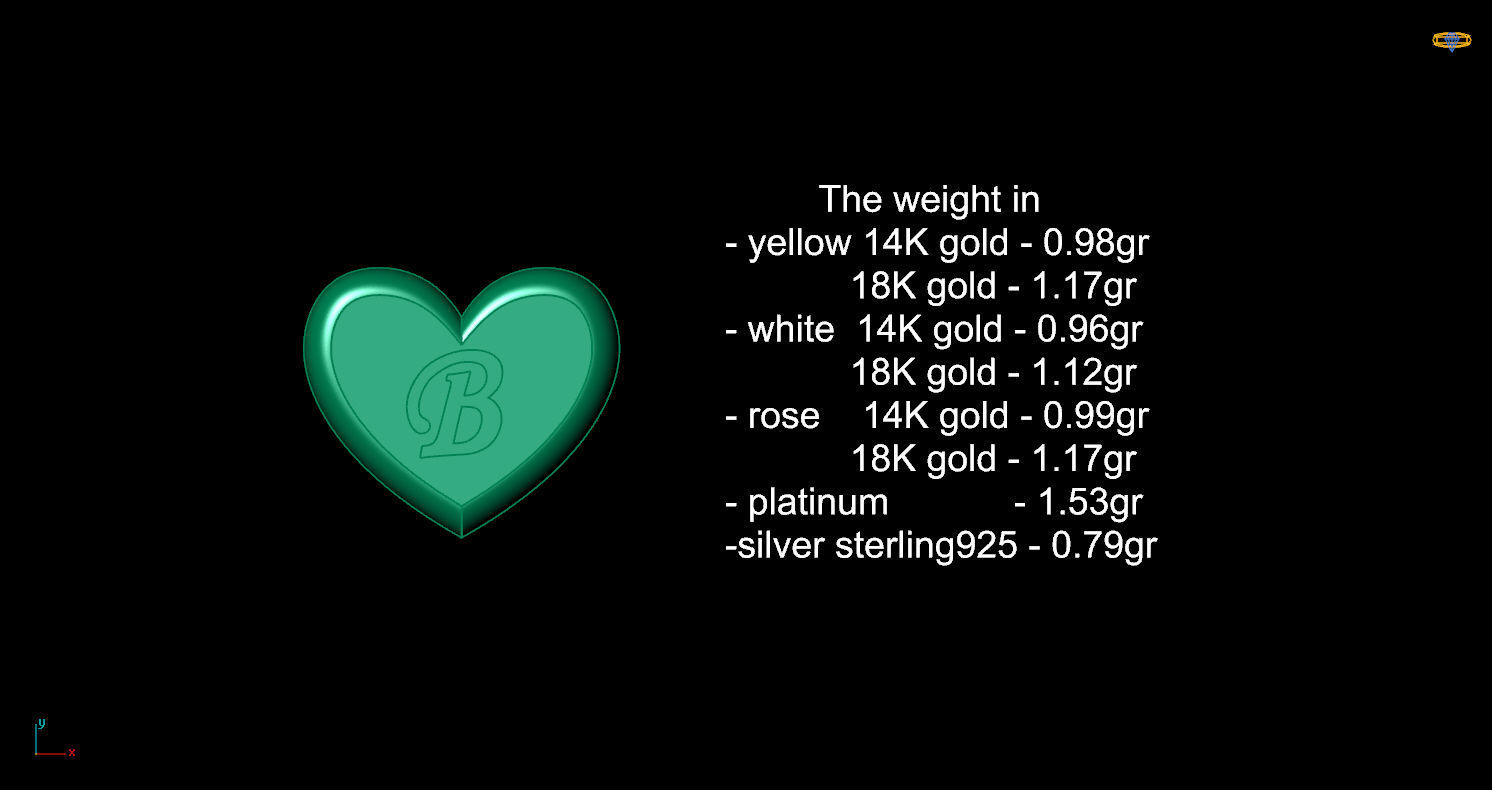 Pendant initial heart B 3D print model_13