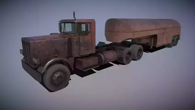 Old American Semi Truck and Tanker Trailer