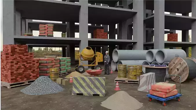 Construction site assets  Low-poly 3D model