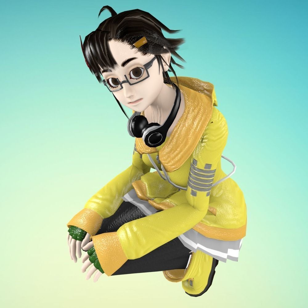 Game Character - Otohime Low-poly 3D model_2