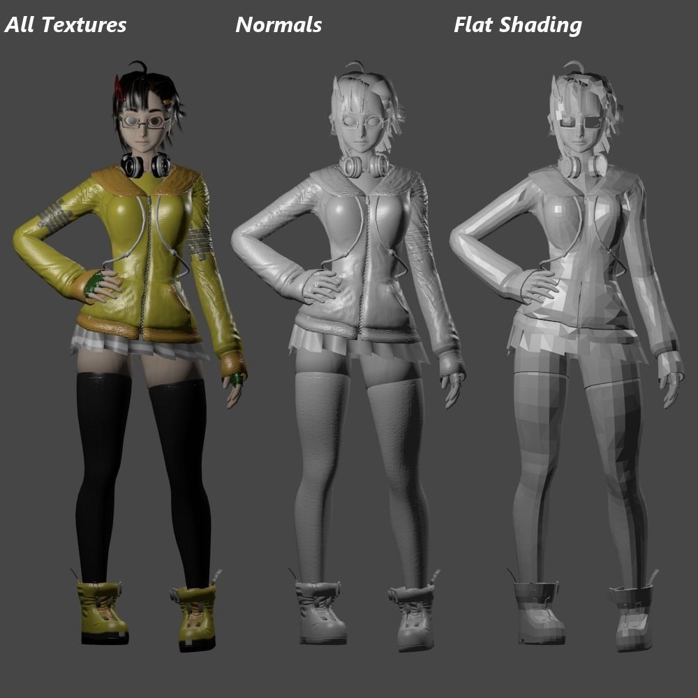 Game Character - Otohime Low-poly 3D model_4