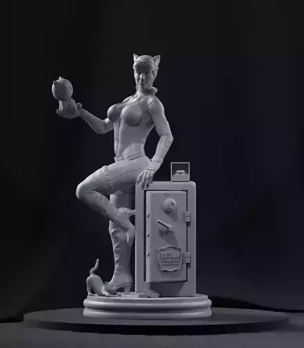 Catwoman 3d print Model statue of woman holding cat
