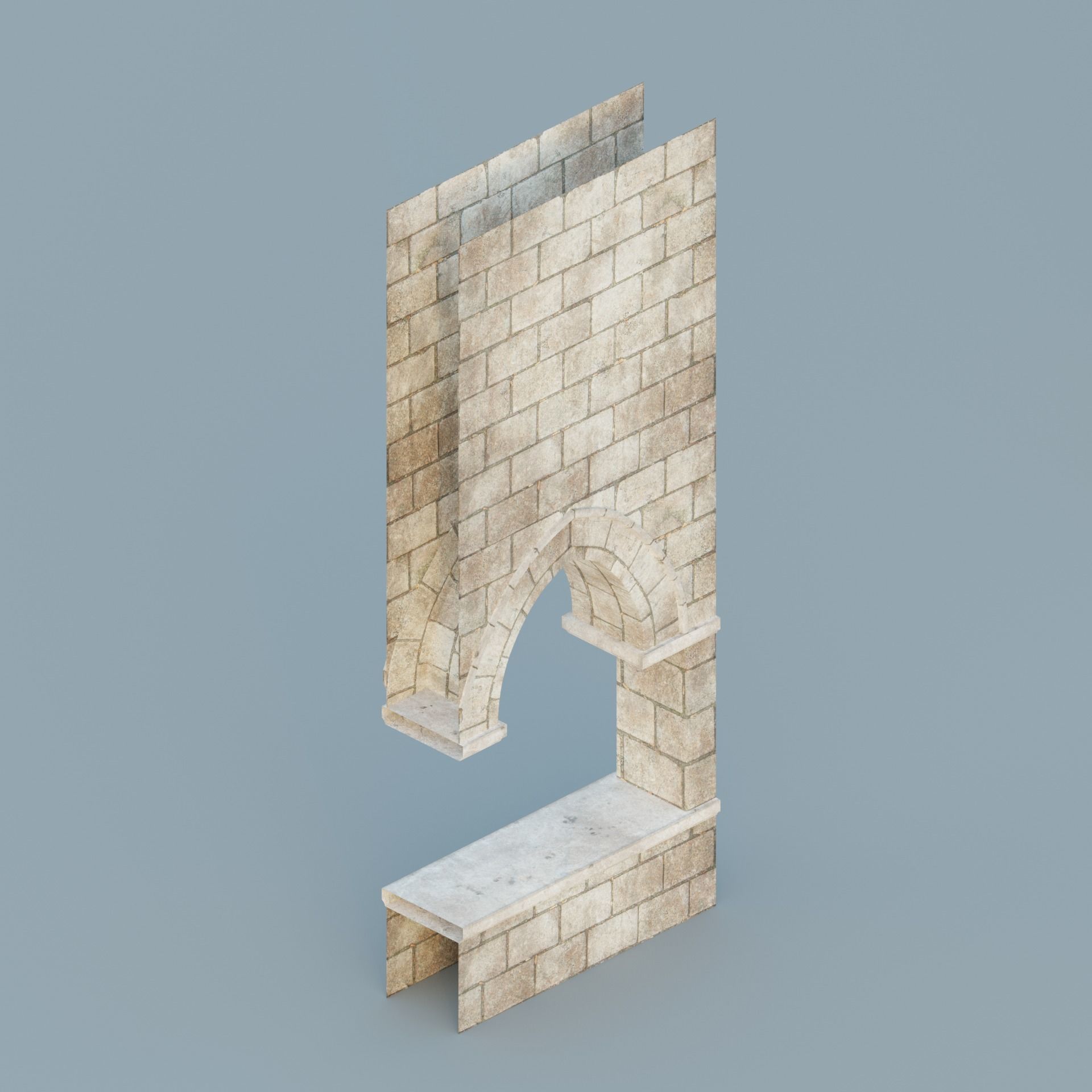 Gothic hallway modular kit Low-poly 3D model_13