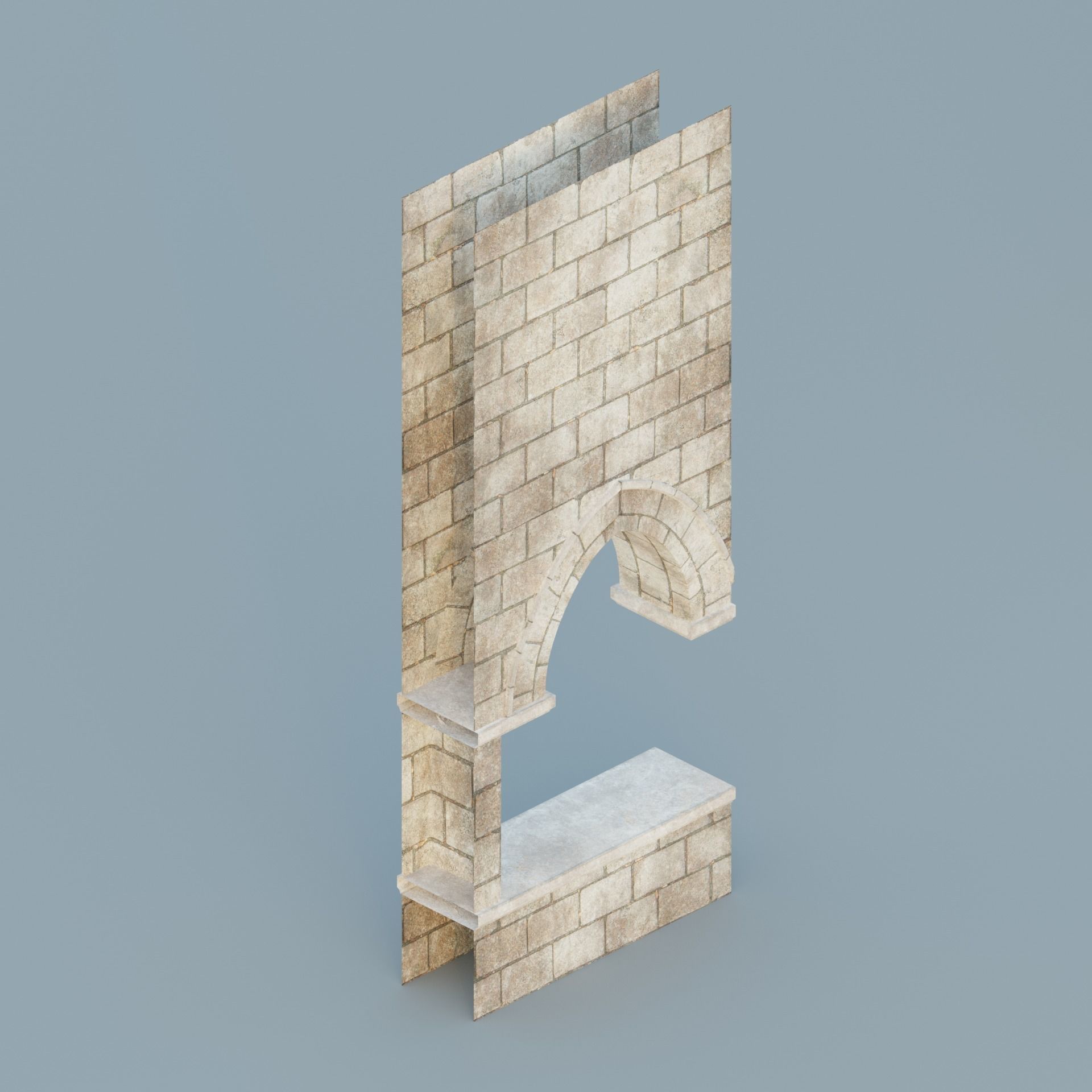Gothic hallway modular kit Low-poly 3D model_11