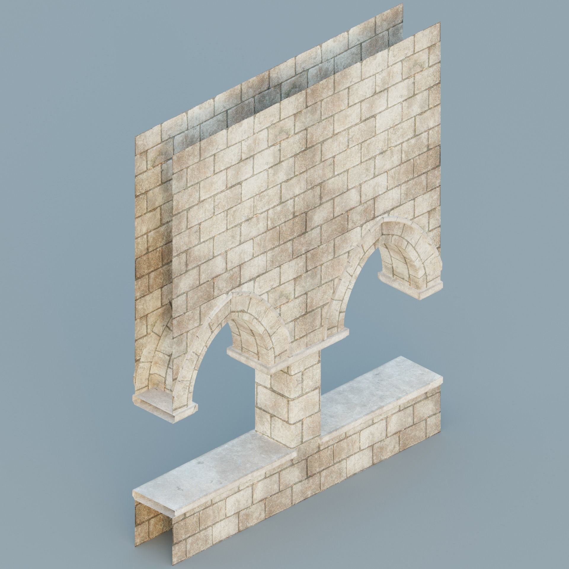 Gothic hallway modular kit Low-poly 3D model_5