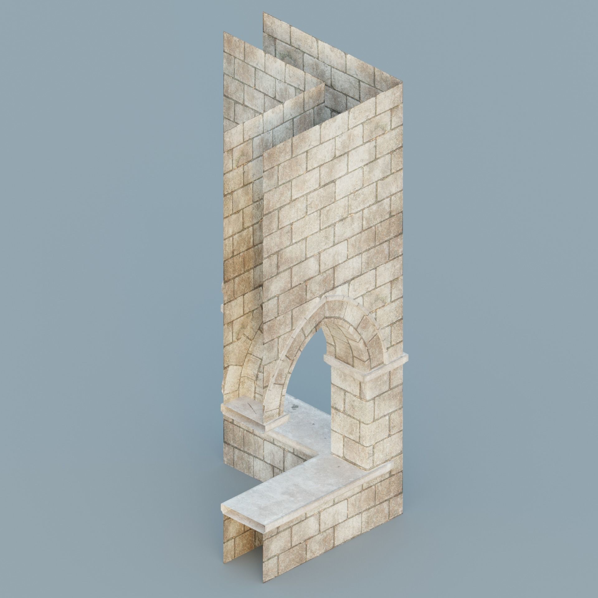 Gothic hallway modular kit Low-poly 3D model_7
