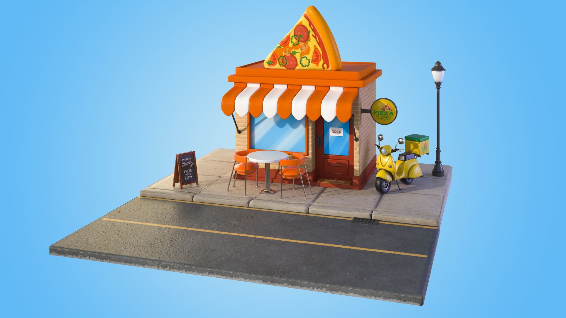 Cartoon Pizza House 3D model_1