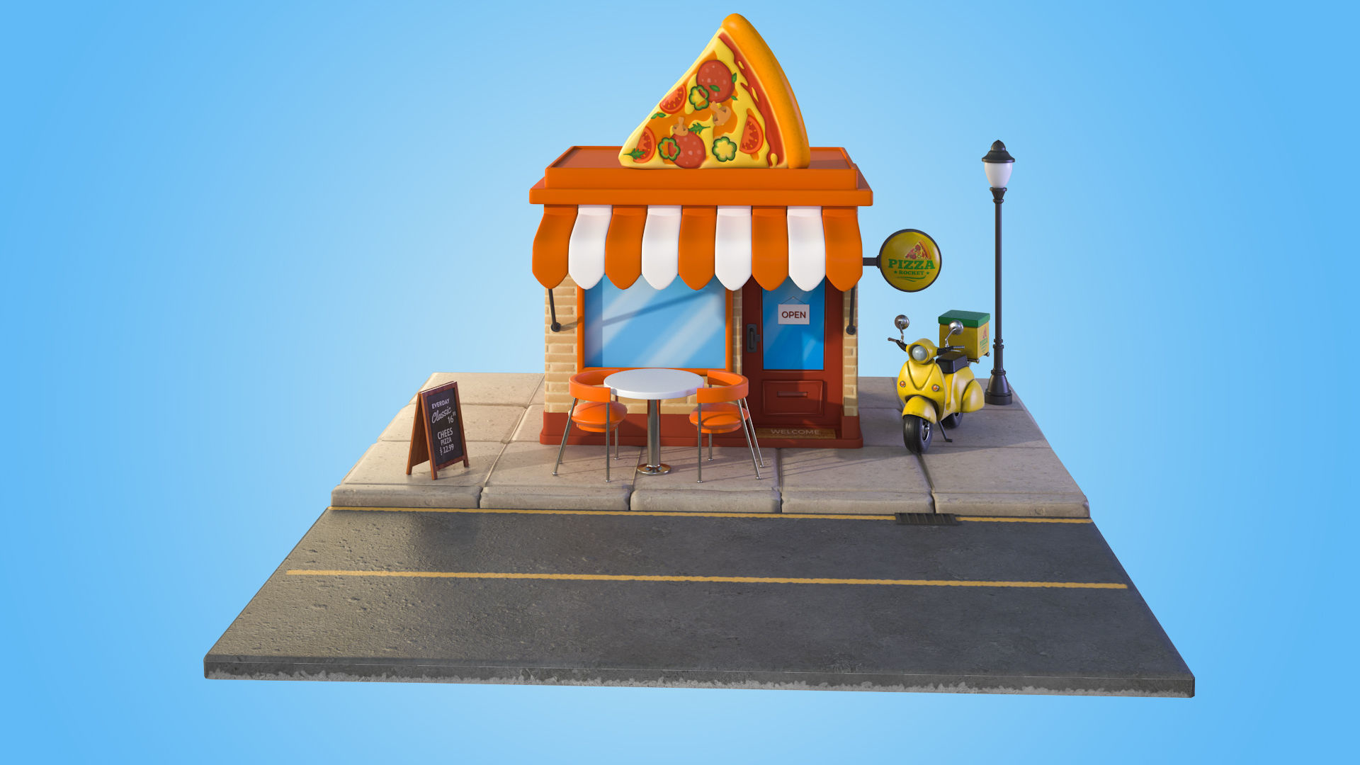 Cartoon Pizza House 3D model_2
