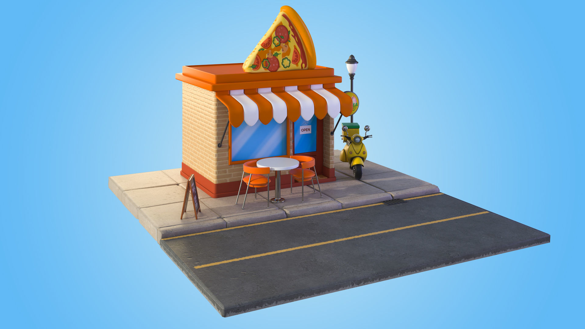 Cartoon Pizza House 3D model_3